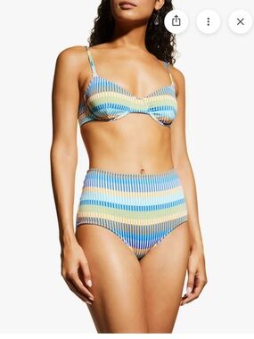 The Ginger. Multi-Color Striped High-Waist Bikini Bottoms and bra top